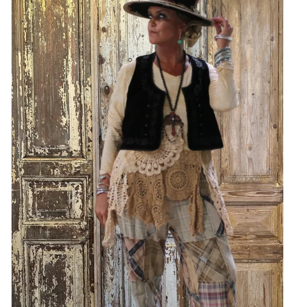 ✨NEW Jaded Gypsy Paths Crossed Patchwork Plaid Women's Pants - L\XL REMAIN - Picture 4 of 5